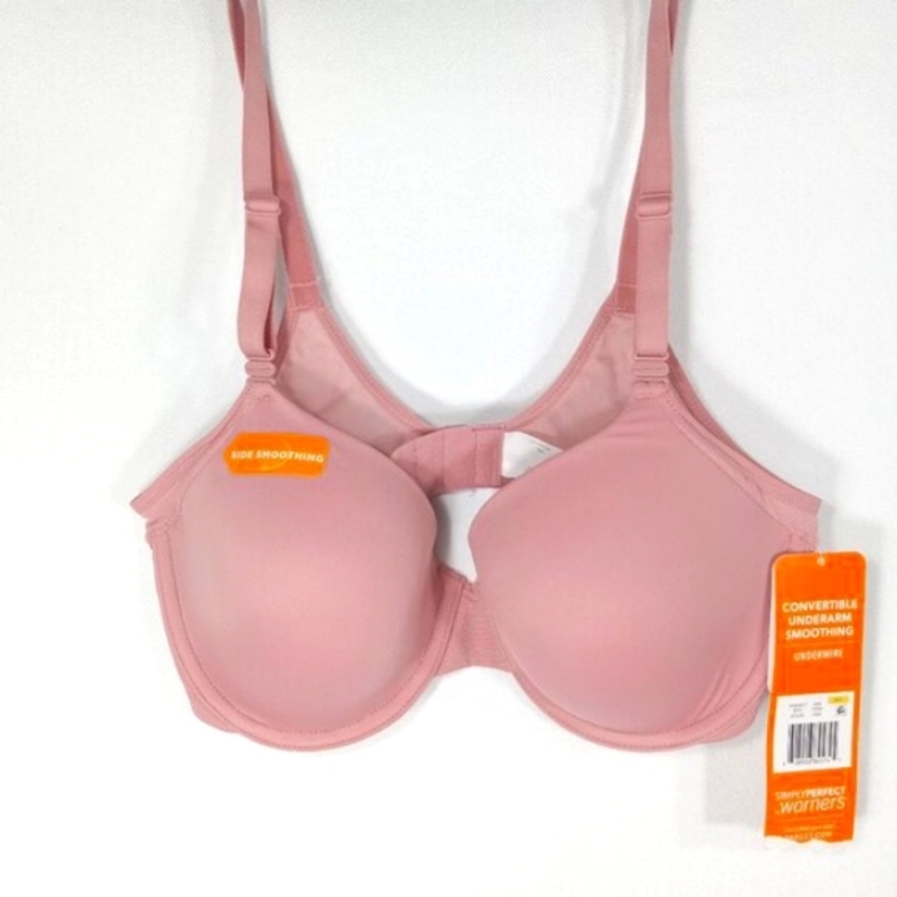 WARNERS 'SimplyPerfect' Pink Underarm Smoothing Bra 34C *NWT